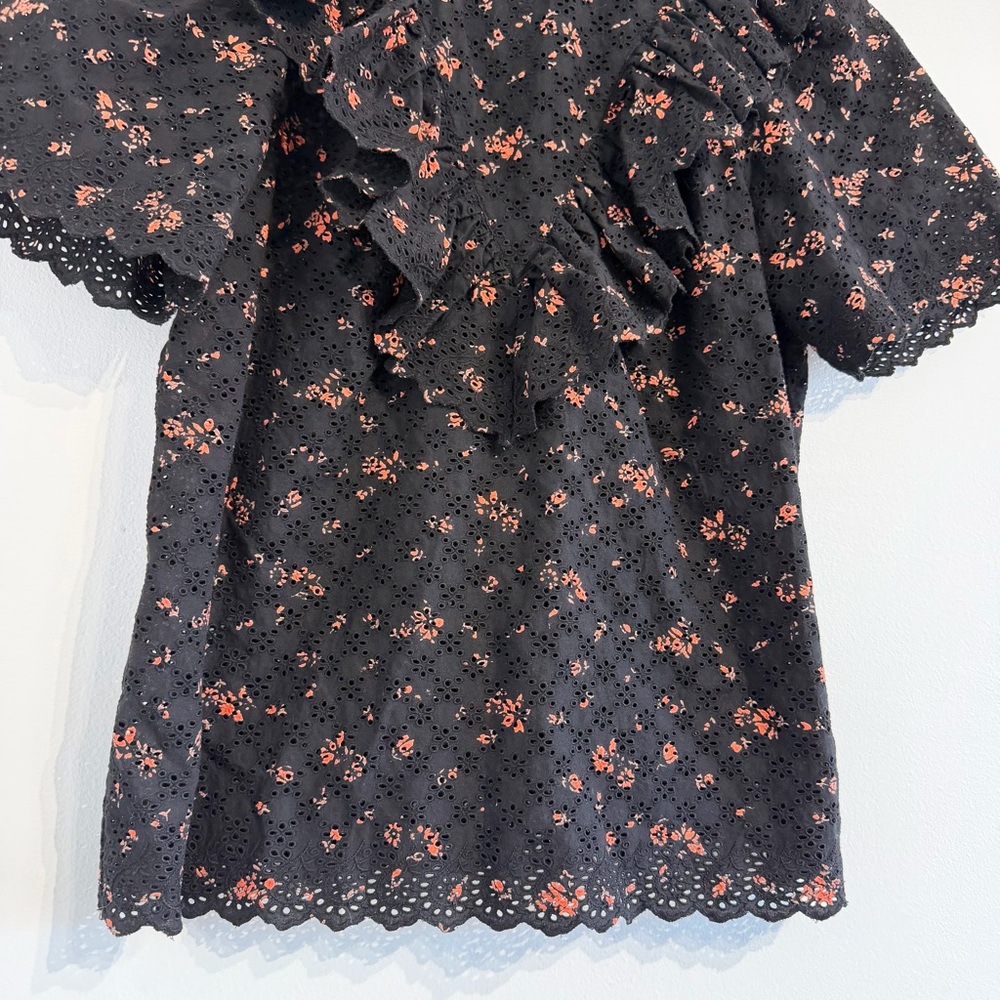 Ulla Johnson Choux Top Black floral ruffle eyelet blouse short sleeve - Picture 5 of 11